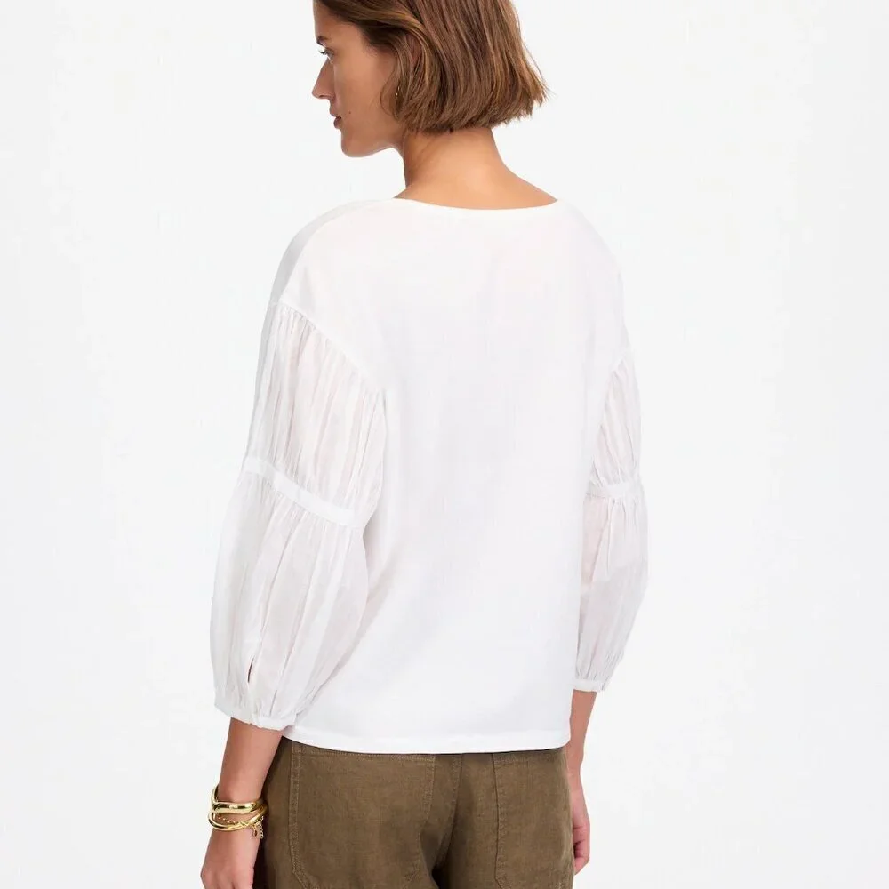Madewell Puff-Sleeve Drop-Shoulder Knit Top Soft Cotton Jersey White XXS NWT